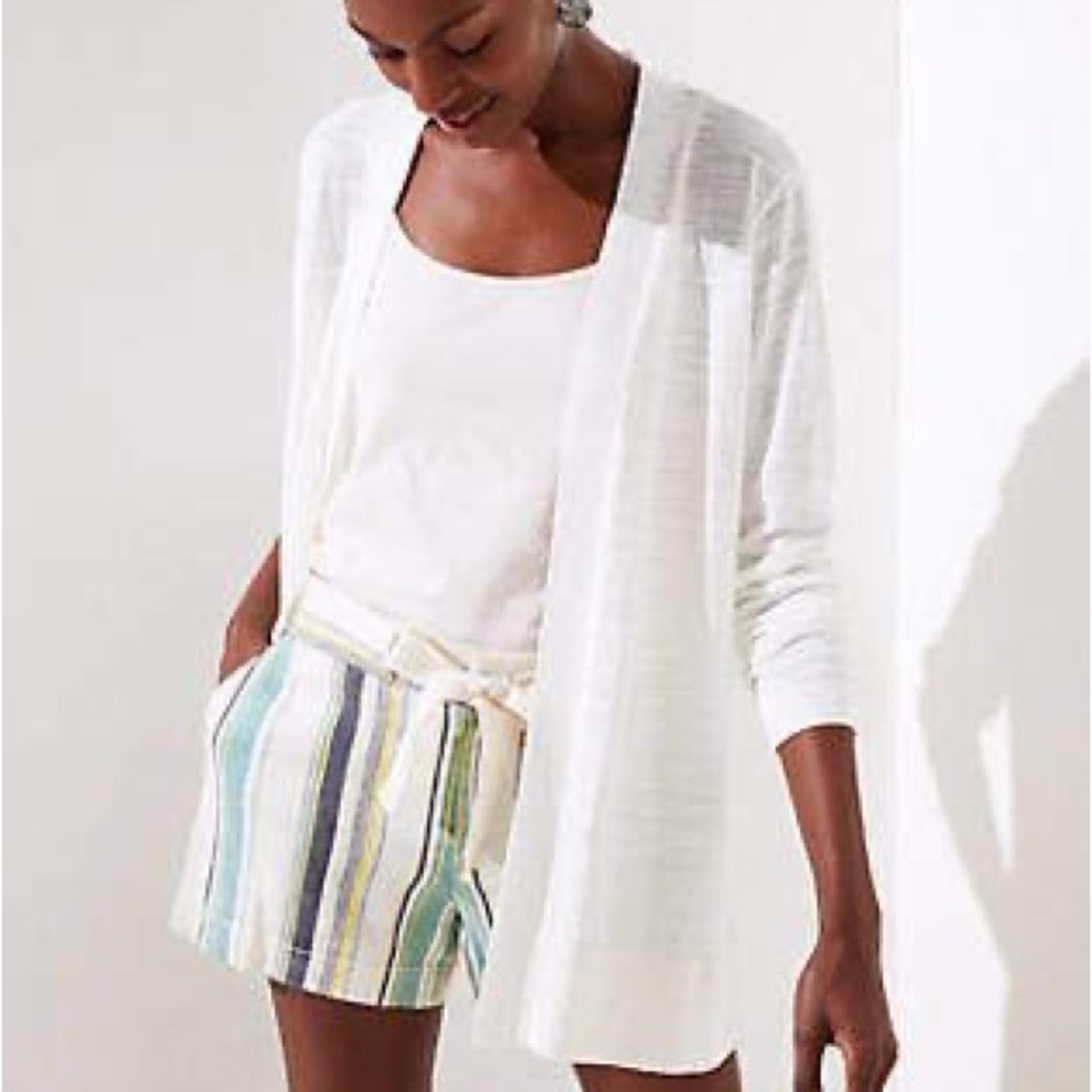 Chico's Additions White Fine Knot Open Cardigan